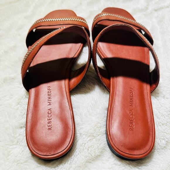 Rebecca Minkoff Size 8.5M Marciann Zipper Leather Mules Slides Neutral Coastal - Picture 5 of 10